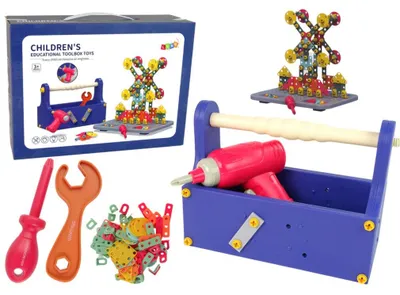 Produktbild von Lean Toys Bausteine-Set im Werkzeugkasten + Akkuschrauber DIY TOOLBOX