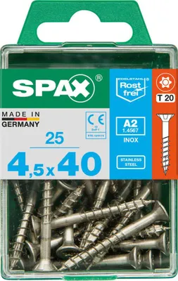Produktbild von SPAX 4197000450402, Schraube, Edelstahl, Holz, Flachkopf, Torx, Edelstahl