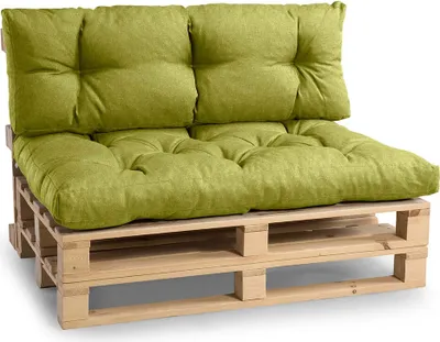 A green pallet sofa cushion set on a white background.