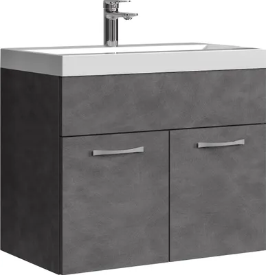 Image de Meuble de salle de bain Montreal 01 60 cm – Gris – Meuble avec Lavabo et Armoire