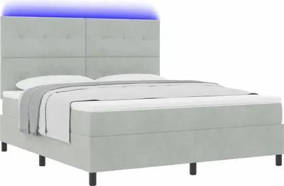 Image de Lit à ressort LED avec matelas Gris clair 180 x 200 cm Velours
