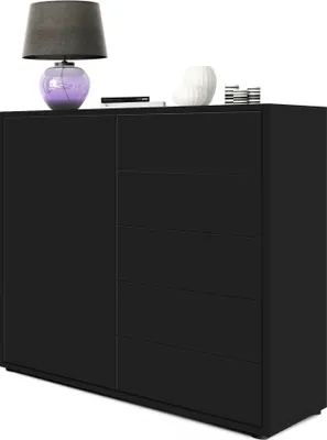 Produktbild von Vladon Sideboard Ben V2,  Germany, Kommode mit 1 Tür und 5 Schubladen, Schwarz matt/Schwarz matt (79 x 74 x 36 cm)