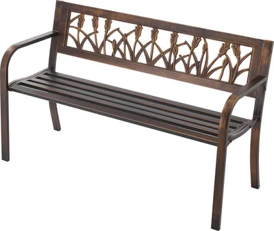 Zdjęcie produktu dla SucceBuy ławka ogrodowa 127 cm z metalową ramą wykonaną ze stali węglowej, ławka balkonowa z kwiatowym wzorem PVC i zaokrąglonymi podłokietnikami, nośność do 250 kg, antyczny brąz