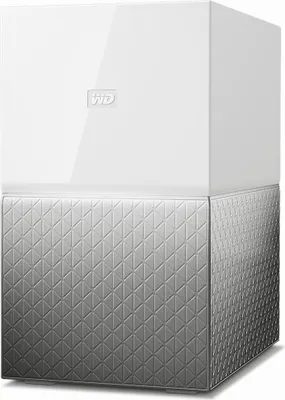 A white and silver external hard drive.