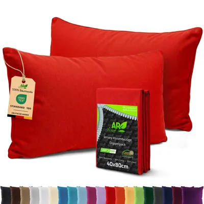Produktbild von AR Line 2er Pack Jersey Kissenbezüge 40x80 Baumwolle – weich, atmungsaktiv, Kissenhüllen mit Reißverschluss, in Farbe: Rot