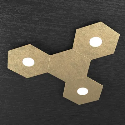 Image de Plafonnier moderne 4 Modules Hexagone Feuille Métallique Or 3 Luminaires Led 12X3W