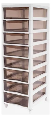 Produktbild von Kunststoff-Aufbewahrungsschrank mit 4 Rollen, 83,3 x 34,2 x 26,7 cm (8 Schubladen)