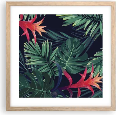 Produktbild von Gerahmtes Poster - Rahmen in heller Eiche - Exotisch Blumen Blätter - 40x40 cm - Wand Bild - Wanddeko - Wandbilder - Wandposter - Bilderrahmen - Bilder - Kunstdruck - Wandbild - P2NAC40x40-4308
