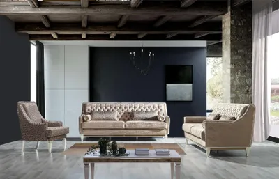 Produktbild von Beiger 3-Sitzer Textilsofa Chesterfield Dreisitzer Polster Couchen 3-er