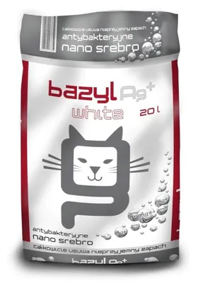 Obrázok produktu pre Bazalka Bentonit Super Premium Ag+ Compact White - podstielka pre mačky 20 l
