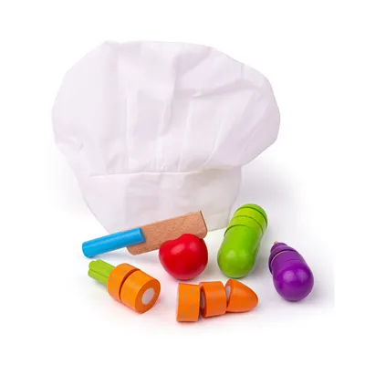 Imagen del producto de Bigjigs Toys: Juego de verduras de madera para cortar, con gorrito