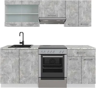 Produktbild von Küchenzeile Vicco R-Line Beton/Weiß 200 cm , AP Marmor, Model 34996