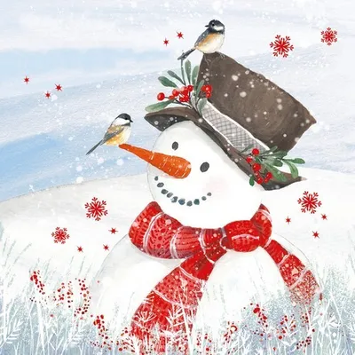 Produktbild von 20 Servietten Olaf the Snowman - Fröhlicher Schneemann mit Vögel 33x33cm