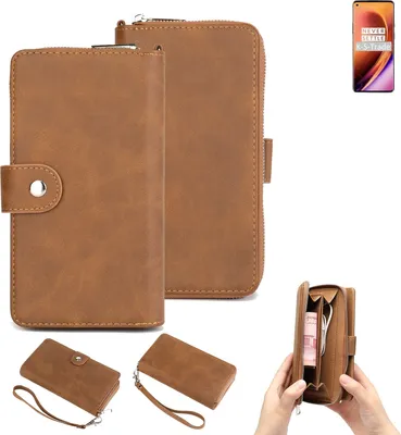 Produktbild von K-S-Trade Handyhülle Schutzhülle kompatibel mit OnePlus 8 Pro & Portemonnee Tasche Handytasche Case Etui Geldbörse Wallet braun (1x)