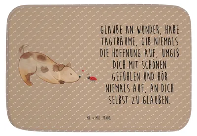 Produktbild von Mr. & Mrs. Panda Badematte Hund Marienkäfer - Hundeglück - Geschenk, Sprüche, Duschvorleger, duschmatte, Badezimmerteppich, Badteppich, Hunde, Zuversichtlich, Badvorleger