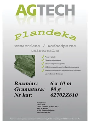 Obrázok produktu pre Vystužená vodeodolná plachta, zelená, 6x10 m, gramáž 90 PL90610