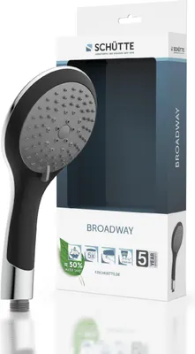Produktbild von SCHÜTTE Handbrause BROADWAY für pures Duschvergnügen, Duschbrause, Duschkopf mit 5 Strahlarten, Chrom/Schwarz