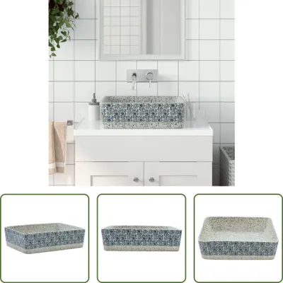 Produktbild von The Living Store Aufsatzwaschbecken Grau Blau Rechteckig 46x35,5x13cm Keramik
