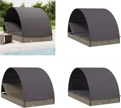 Produktbild von vidaXL 2 Personen Sonnenliege mit Dach Grau 211x112x140 Poly Rattan - Sonnenliege - Sonnenliegen - Sonnenbett - Tagesbett
