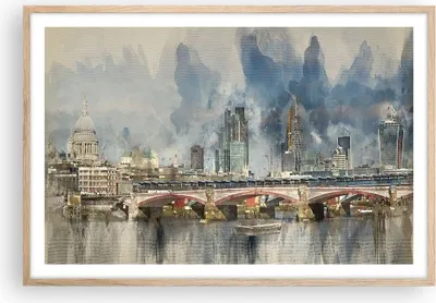 Produktbild von Gerahmtes Poster - Rahmen in heller Eiche - London Aquarell Panorama - 91,5x61 cm - Wand Bild - Wanddeko - Wandbilder - Kunstposter - Wandposter - Bilderrahmen - Bilder - Kunstdruck - P2NAA91x61-4594