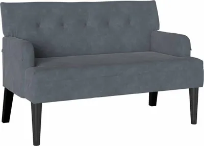 A dark gray Chesterfield sofa is shown against a white background.