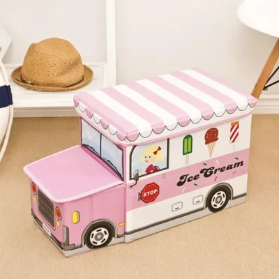Produktbild von RHP Sitzbox Kinder, Staubox m. Deckel, faltbar, 50L Rosa Eiswagen
