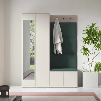 Produktbild von Garderoben-Set Napoli Version 3: Kleiderschrank mit Polsterpaneelen, Schuhschrank Flur und Eingangsbereich (Cashmere/Trinity 28)