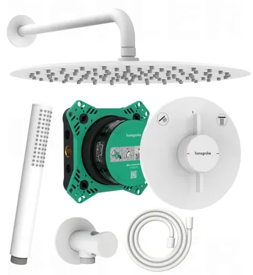 Produktbild von HANSGROHE DuoTurn S | BOFLER Unterputz Armatur Duschsystem Duschset #84, I-BOX 2,  Regendusche Ø30cm, Brausearm, Brauseset mit Schlauch, matt weiß