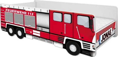 Immagine prodotto di Letto ACMA Autobett Feuerwehr 140x70 personalizzato con nome, lettino per bambini con design auto dei pompieri, letto per ragazzi con materasso, rete a doghe e sponde di protezione