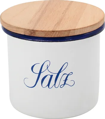 Produktbild von Krüger Dose Salz 10cm emailliert, weiß/blau/natur
