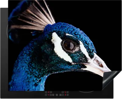 Produktbild von KitchenYeah© Herdabdeckplatte Pfau - Tier - Blau , 65x52cm, Küche Deko, Glaskeramikkochfeld Herdabdeckung, Abdeckplatte fùr Kochfeld