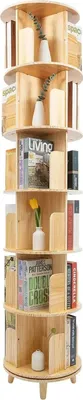 Immagine prodotto di Libreria girevole - Scaffale espositivo - 6 livelli - Girabile a 360° - Conservazione e organizzazione - Legno - Autoassemblaggio - Naturale