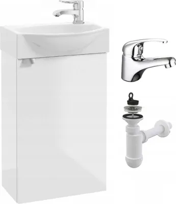 Immagine prodotto di Mobile da bagno con lavabo 40 x 30 cm, bianco lucido, da appendere, con rubinetto cromato