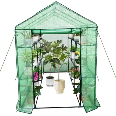 Produktbild von Gewächshaus - Tomatengewächshaus Gartengewächshaus - Verzinkter Stahlrahmen - PE Gitternetzfolie - Wasserdicht - 143x215x195 cm - Für Balkon Und Garten - Grün