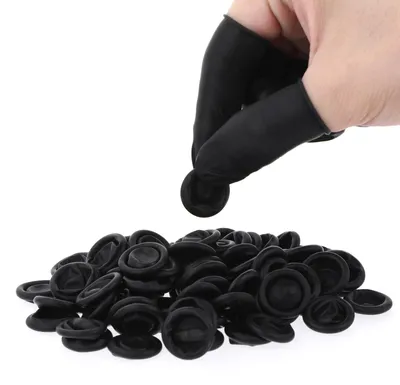 100 Fingerlinge aus Latex, schwarz, 6,5 cm, Fingerschutz