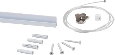 Produktbild von STAS Bilderschiene – Bilderaufhängesysteme / Fotorahmen / Poster – Galerieschiene – J-rail + Zylinderhaken + Perlonseil mit Gleiter 150 cm + Zipper Bilderhaken - 100cm - Weiss