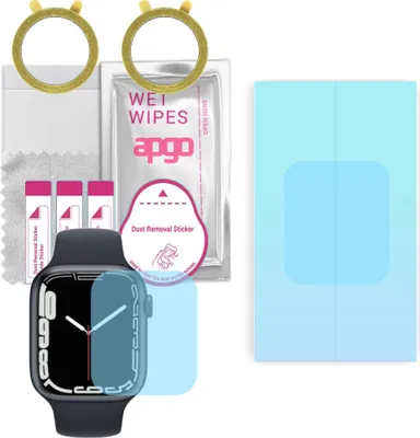 Produktbild von apgo 2 Stück HD HQ FLEX Schutzfolie kompatibel mit Apple Watch 7 (45 mm) Smartwatch, Hydrogel Displayschutzfolie mit abgerundeten Rändern, Displayfolie zum gesamten Bildschirm