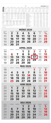 Productafbeelding van Zettler 660174, kalender voor 5 maanden, formaat 30 x 72 cm, zwart/rood