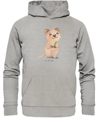 Produktbild von Mr. & Mrs. Panda Kuschelhoodie Quokka Happy Größe M - Heather Grey - Geschenk, Lustiger Spruch, Aufschieberitis, Niedliches Tier, Pulli, Kapuzenpullover, Verschieben