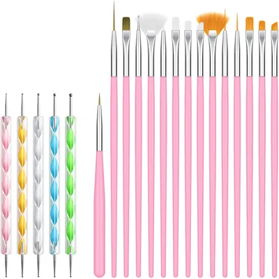 Produktbild von Evvie 20-teilige Nail Art Set - 15 Nailart-Pinsel und 5 Dotting Tools - Rosa