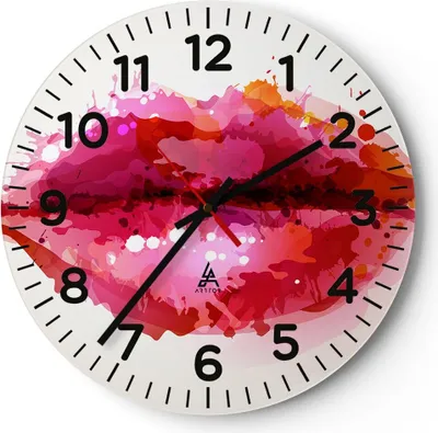 Produktbild von Wanduhr - Rund - Glasuhr - Rote Lippen glänzend Lippe Glanz - 40x40cm - Schleichendes Uhrwerk - Lautlos - zum Aufhängen bereit - Dekoration Modern - Wanddekoration aus Glas - C4AR40x40-2706