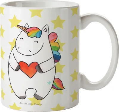 Produktbild von Mr. & Mrs. Panda Trinklernbecher Einhorn Herz - Weiß - Geschenk, Unicorn, Plastikbecher, Pott, Anders, Kinderbecher, Einhörner, Freundin, Reisebecher, Kindertasse