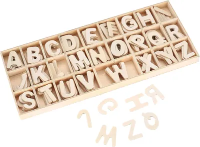 Imagen del producto de Juego de letras de madera, 156 piezas, letras mayúsculas de la A a la Z, para decoración y manualidades