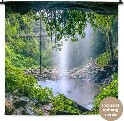 Produktbild von MuchoWow® Wandteppich Wandbehang Dschungel - Regenwald - Wasser - Wasserfall - Pflanzen 90x90 cm Tapisserie Dekoration Wandtuch - Wandaufhänger