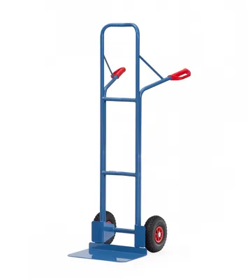 Produktbild von Fetra Extra hohe Stahlrohr-Sackkarre mit extra großer Schaufel, gebogenen Streben & Luftbereifung | Traglast 300kg |  Germany | Blau