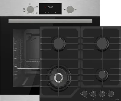 Produktbild von Gasline Einbau Gasherdset Autark mit Einbaubackofen Gasherd Umluft 69 Liter und Gaskochfeld 60cm Schwarz Glaskeramik mit 4 Brennern WOK Brenner 3,8 kW