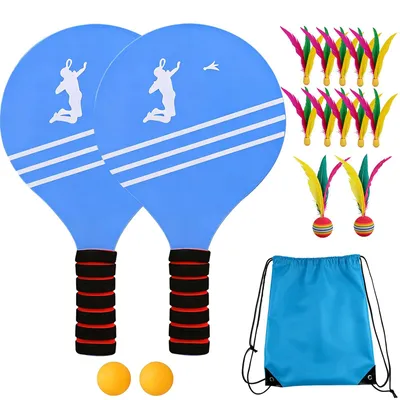 Imagen del producto de Juego de pelotas de madera, de 17 piezas, con tres tipos diferentes de pelotas, ideal para la playa y el jardín