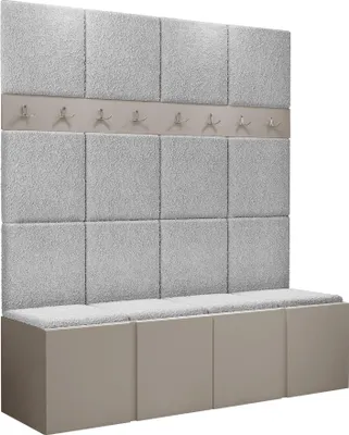 Produktbild von MIRJAN24 Garderoben-Set Orion V, Garderobe mit Sitzbank mit 16 x Wandpanel 42x42 (Farbe: Cashmere, Abriamo 6)