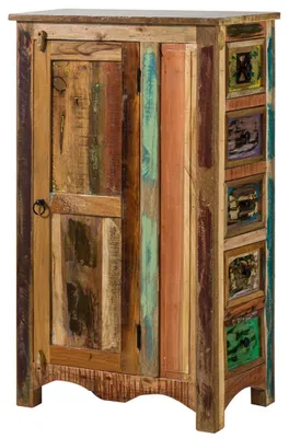 Immagine prodotto di MASSIVMOEBEL24 | Comò  in legno riciclato 70x40x120 laccato multicolore NATURE OF SPIRIT #58