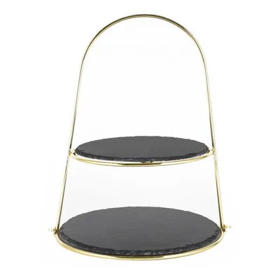 Produktbild von Echtwerk Schiefer Etagere (Bügel) 2‐Stöckig, Farbe:Gold-Schwarz